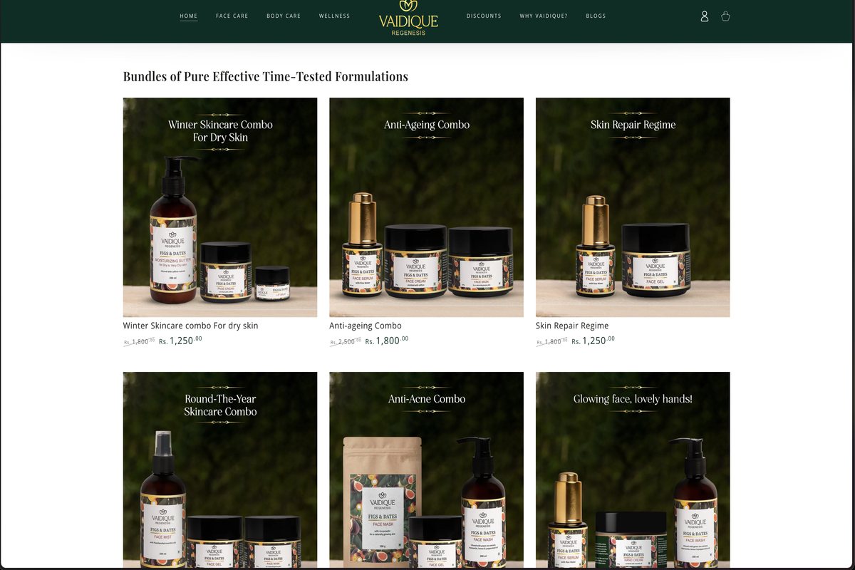 Vaidique — Ayurvedic skincare, bundle merchandising